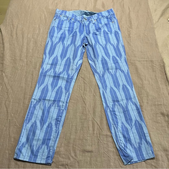 J. Crew Blue Straight Leg Jeans IKAT pattern Size 29 Summer Western - Picture 2 of 6